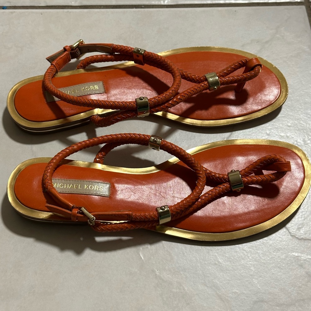 MICHAEL KORS Hartley Scorpius Thong Sandals Gold Size 8 med  MSRP $259 - Picture 3 of 12